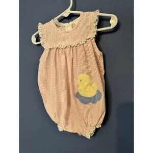 Vintage pink seersucker with duck appliqué 3-6 Month nursery rhyme brand